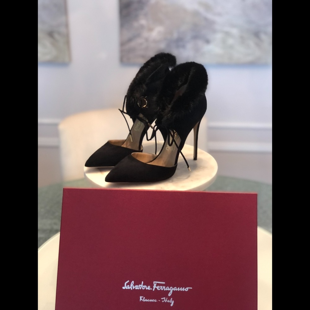 Salvatore Ferragamo Suede and Mink Francesca Pumps
